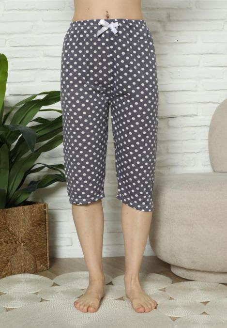 Pantaloni pijama damă 3/4 gri imprimeu buline, engros